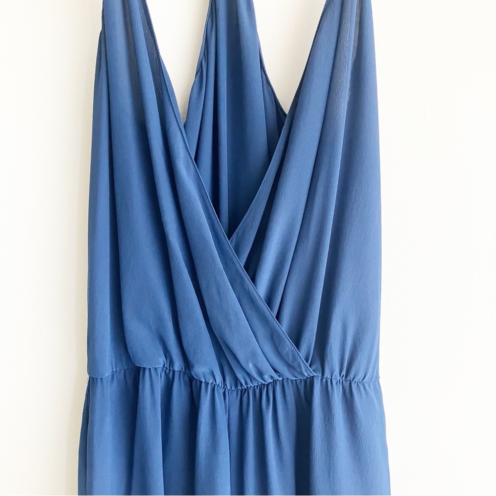 Rory Beca Small Silk Romper Sleeveless Blue Wrap Deep V Neck Racerback Shorts - Picture 2 of 6